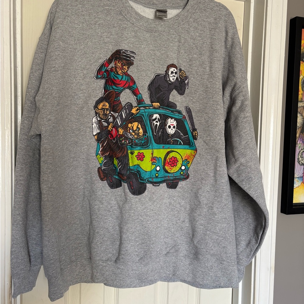 Horror Characters Gray Graphic Sweatshirt